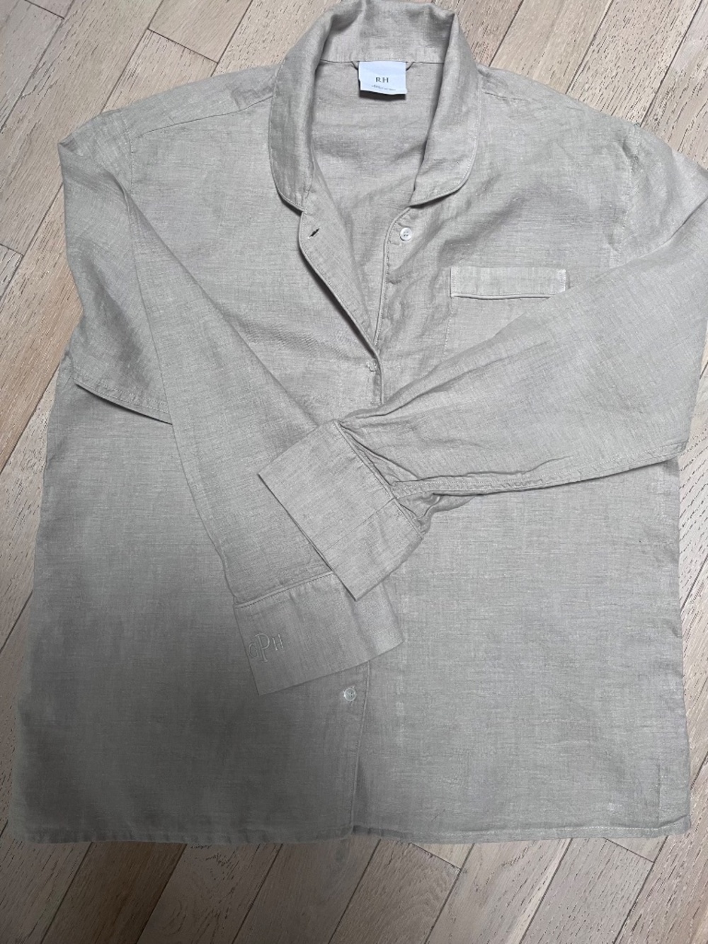 Restoration Hardware RH Stonewashed Belgian Linen Pajama Shirt Top in Beige Size